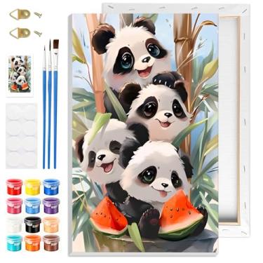 Imagem de GHHKUD Kits de pintura por números Pandas para adultos com moldura, pintura faça você mesmo por cores floresta, números de pintura emoldurada em tela, presentes para decoração de casa 20 x 30 cm