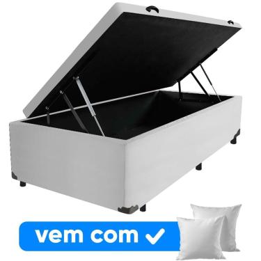 Imagem de Cama Box Baú Solteiro 88x188x41cm + 1 Travesseiro Fl - Colchomax Branco Sintético