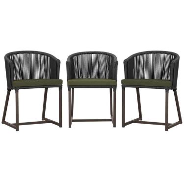 Imagem de 3 Cadeiras De Jantar Noronha Marrom Corda Náutica E13 Trama Preto