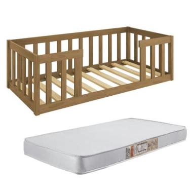Imagem de Cama Montessoriana Infantil Cor Nogueira com Colchão - Nemargi
