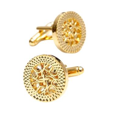 Imagem de Abotoaduras, elegante padrão oco banhado a ouro para homens - yiweisai