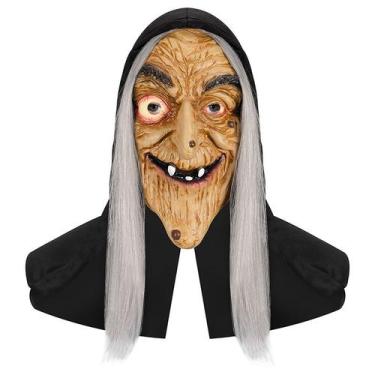 Imagem de Máscara de rosto de resina de bruxa assustadora com cabelos brancos pa