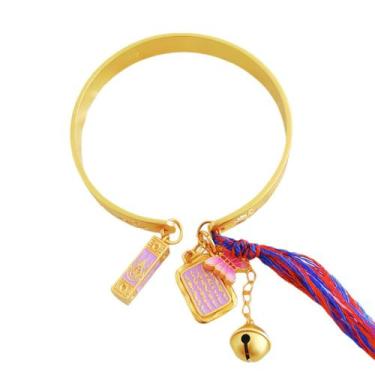 Imagem de Pulseira aberta banhada a ouro para mulheres com pingentes esmaltados 