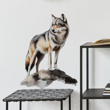 Imagem de Adesivos de parede Majestic Wolf Realistic Wolf on Rock PVC 40x60cm - 