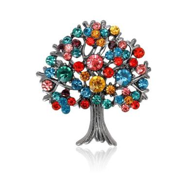 Imagem de Broche de strass colorido Tree of Life Alloy 4,2 x 4,7 cm - yiweisai