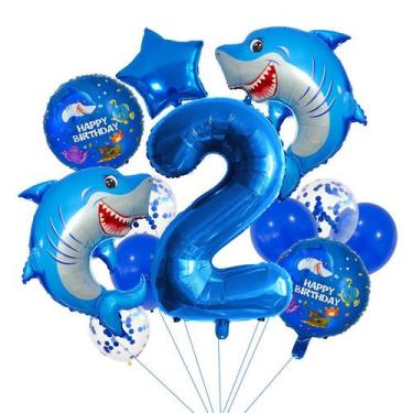 Imagem de Conjunto de balões Shark Theme Foil Number 2 para festa de aniversário