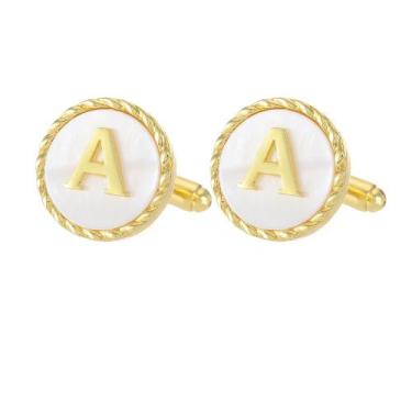 Imagem de Abotoaduras banhadas a ouro, inicial A para homens, design redondo - y