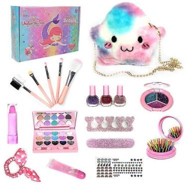 Imagem de Kit de maquiagem: brinquedo com bolsa portátil, conjunto de maquiagem 