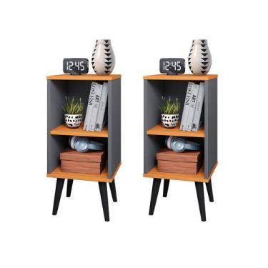 Imagem de Kit 2 mesas de cabeceira lateral Luxo com prateleira e pés retro CHARM