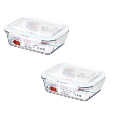 Imagem de Kit 2 Pote Vidro Hermético Marmita Tampa Plástico 640Ml - Wellmix