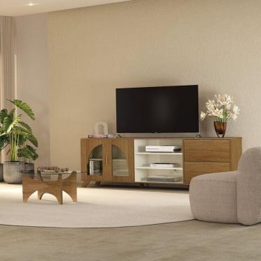 Imagem de Conjunto Sala de Estar Mesa de Centro Levitá e Rack Murano Cinamomo /Off White