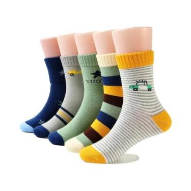 Imagem de Meias De Algodão Listradas Com Carros E Desenhos Animados Para Meninos