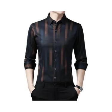 Imagem de Camisa Masculina Casual Estampada De Manga Longa Com Gola Lapela Confo