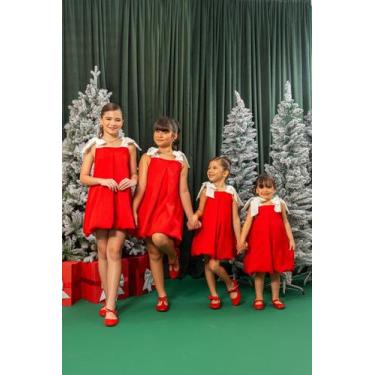 Imagem de Vestido Infantil Menina Festas Balonê Alça Amarração Laço - Vermelho -