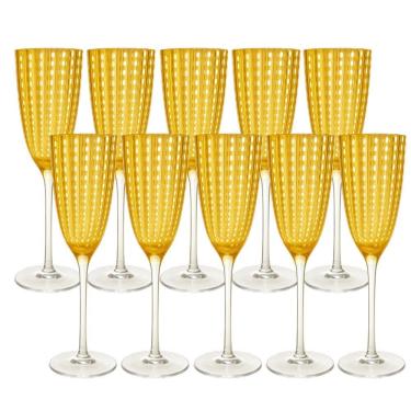 Imagem de Kit 10 Taças Para Espumante Champanhe De Vidro Orquídea âmbar 200ml Wolff