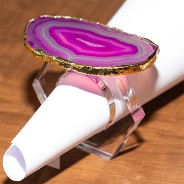 Imagem de Porta Guardanapo Agata Rosa Natural Base Acrilico Sextavado - Cristais