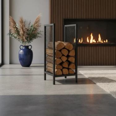 Imagem de Suporte Porta Lenha Rústico Metal Decorativo Para Lareira