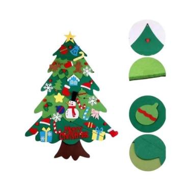 Imagem de Árvore De Natal DIY Em Feltro Para Crianças Com Luzes LED E 21 Ornamen