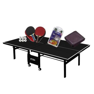 Imagem de MESA PING PONG MDF 18mm 1084 PRETA KLOPF + 2 Kits c/ Estojo + Rede Master + Capa Fechada