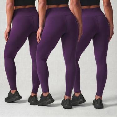 Imagem de Kit 3 Calças Legging Feminina Cós Alto Academia Fitness Zero Transparê