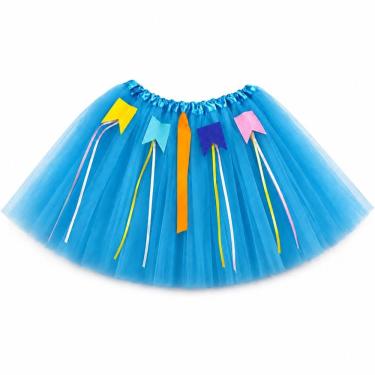 Imagem de Saia Junina Infantil de Tule com Bandeirinhas e Fitas 30CM Azul Claro Extra Festas