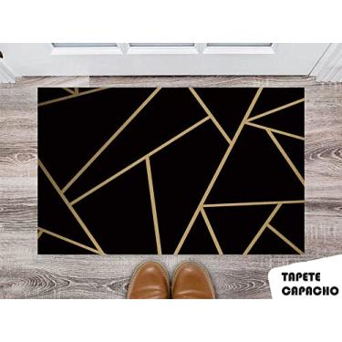 Imagem de Tapete Capacho Personalizado Triângulos Diversos fundo Preto Detalhes Gold