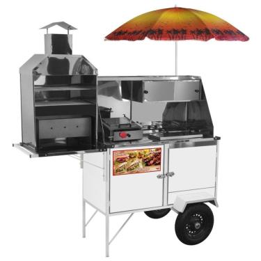 Imagem de Carrinho de Hot Dog + Lanche + Churrasco Luxo com Rodas Pneumáticas e Guarda Sol - Cefaz