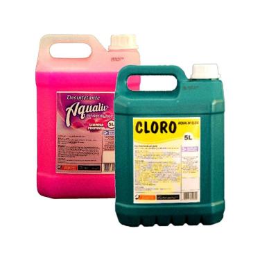 Imagem de Kit Cloro Aqualiv e Desinfetante Aroma de Pétala de Rosa 5L