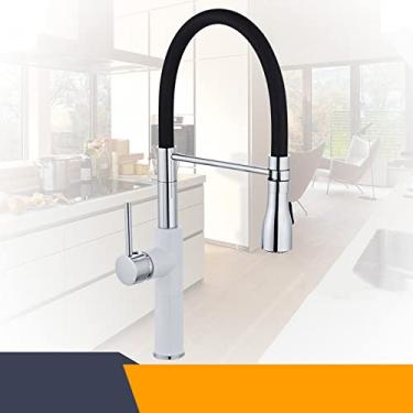 Imagem de Torneiras de Cozinha Cromadas Pia de Cozinha Guindaste Montagem em Deck Pull Down Bico Pulverizador Duplo Torneira De Cozinha Misturador Torneiras de Água,Branco e Cromado B,China