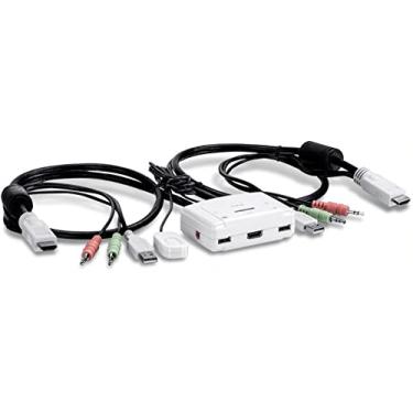 Imagem de TRENDnet Interruptor KVM HDMI de 2 portas, controle 2 computadores com um conjunto de controles de console, Full HD 1080p, HDMI e áudio analógico de 3,5 mm, interruptor de monitor, software switch Windows e Mac KVM, branco, TK-215I