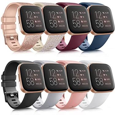 Imagem de Pacote com 8 pulseiras esportivas compatíveis com Fitbit Versa 2/Fitbit Versa/Versa Lite/Versa SE, pulseiras de substituição clássicas de silicone macio para Fitbit Versa 2, smartwatch feminino masculino (pacote com 8, G)
