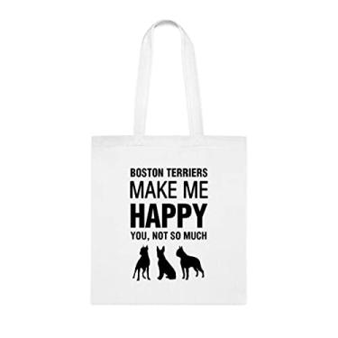 Imagem de Boston Terriers Make Me Happy sacola, presente para cachorro Boston Terriers, aniversário de cachorro Boston Terriers bolsa de ombro para cachorro Boston Terriers, sacola reutilizável para cães Boston Terriers, Branco