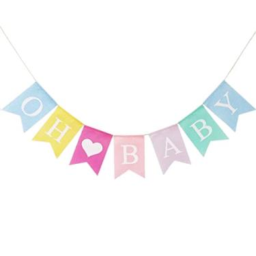 Imagem de Oh Baby Banner Reutilizável Imitação de Tela de Chá de Bebê Guirlanda Pano de Fundo para Decorações de Chá de Bebê Decorações de Revelação de Gênero