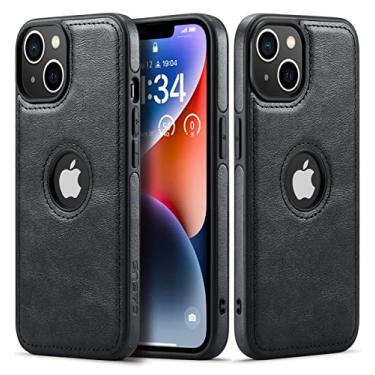 Imagem de Capa fina com logotipo Casus compatível com iPhone 14 em couro vegano premium clássico luxuoso elegante capa fina (2022) 15,1 cm (preto)