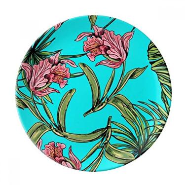 Imagem de Prato decorativo de porcelana Salver Salver de folhas de flor azul céu feliz