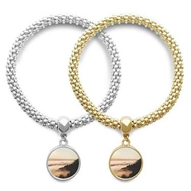 Imagem de DIYthinker Sunrise Pôr do sol montanha neblina paisagem céu amante pulseira pingente joia corrente presente casal