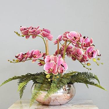 Imagem de Arranjo Artificial com Seis Hastes de Orquídeas Rosa no Vaso Rose Gold