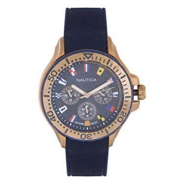 Imagem de Nautica Relógio masculino de silicone de resina de quartzo, Azul-marinho/ouro rosa, Movimento de quartzo