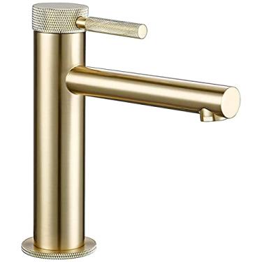 Imagem de Furo único Manípulo único Misturador quente frio Pia cromada polida Torneira da bacia Torneira de água da vaidade Torneira do banheiro, 11013BG, ouro escovado, China