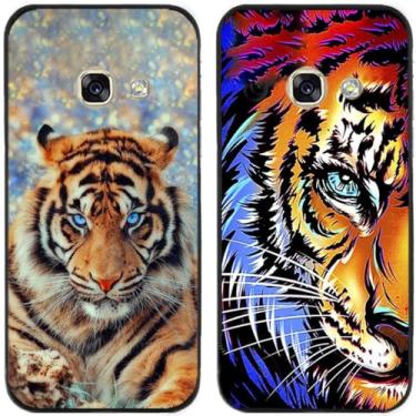 Imagem de 2 peças Cool Tiger King impresso TPU gel silicone capa de telefone traseira para Samsung Galaxy todas as séries (Galaxy A7 2017)