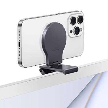 Imagem de Stouchi Suporte de câmera de continuidade para monitor de mesa, suporte de webcam para iPhone compatível com iMac com Mag-Safe para computadores e monitores Mac, Apple TV 4K