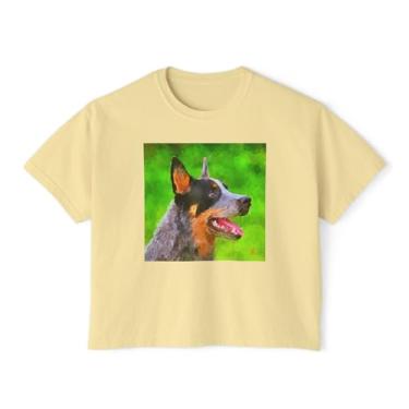 Imagem de Australian Cattle Dog 'Blue Heeler' #1 Camiseta feminina grande, Manteiga, GG Plus Size