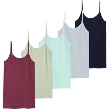 Imagem de Real Essentials Pacote com 3: Camiseta regata feminina canelada com alças finas sem costura, Conjunto 5, M