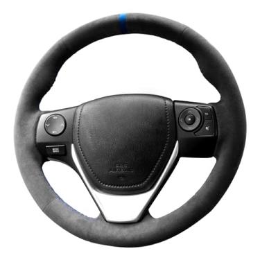 Imagem de Alfanxi Costura à mão Itália Alcantara Capa de Volante Carro Cobertura para Toyota Corolla S/Corolla S Plus/Corolla S Premium (Alcântara Preto + Listra Azul)