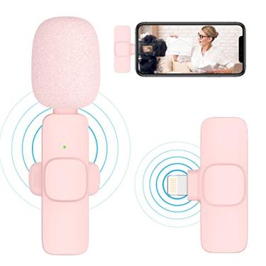 Imagem de Microfone de lapela rosa sem fio para iPhone – Mini microfone de lapela para TikTok, YouTube, Facebook, transmissão ao vivo, gravação de vídeo, vlog, sem necessidade de aplicativo/Bluetooth