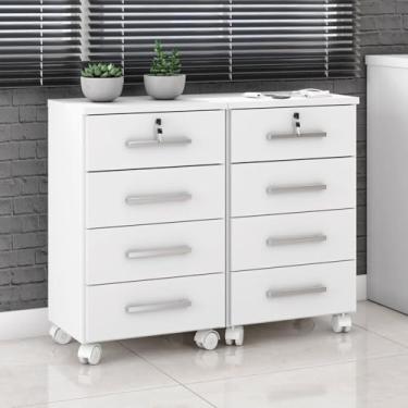 Imagem de Kit 2 Gaveteiros 4 Gavetas com Rodízios e Chave Gávea Branco