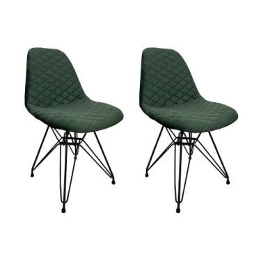Imagem de Kit 2 Cadeiras Jantar Estofadas Verde Eiffel Eames Base Ferro Preto - 
