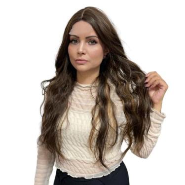 Imagem de Peruca Lace C/ Micro Pele Ondulada 60cm Preta + touca - bbless, Castan