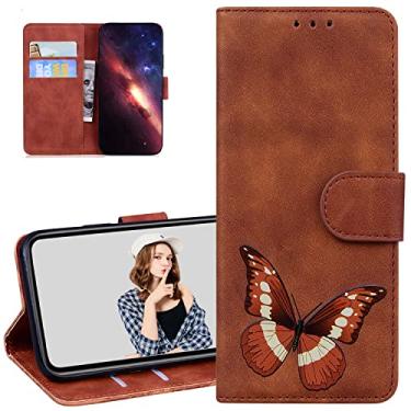 Imagem de Monwutong Capa carteira de telefone para Motorola G30, capa para Moto G10, capa de couro PU com sensação de borboleta em relevo com fecho magnético e slots de cartão de dinheiro coldre para Moto