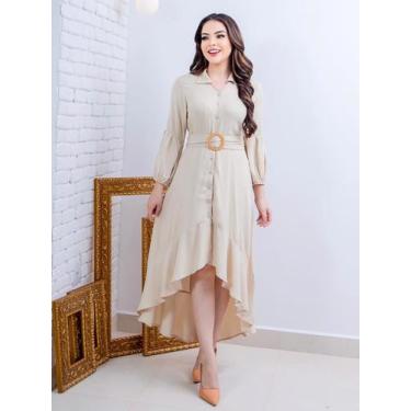Imagem de Vestido Mullet Longo Chemise com Cinto Faixa e Manga 7/8 - Fashion, Ro